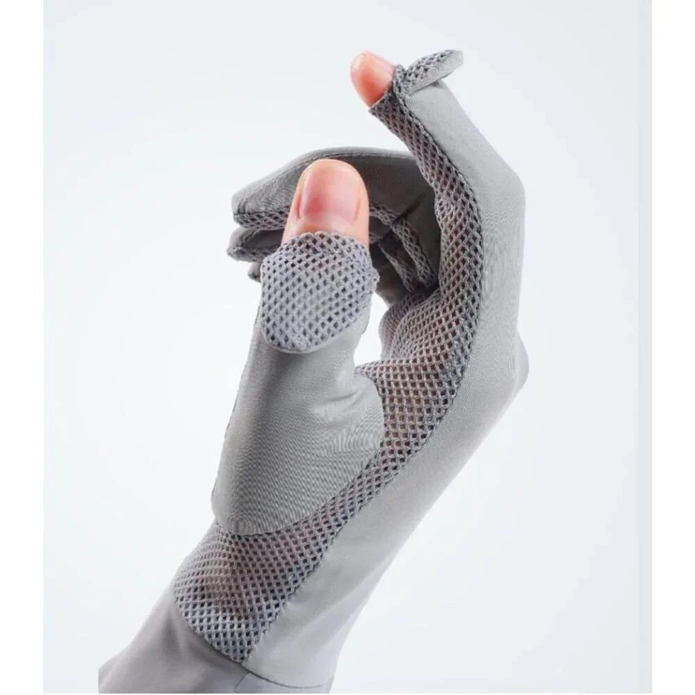 Women's Protection Outdoor Driving Fingerless Gray Gloves Silicone Print